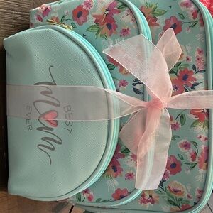 Floral Cosmetic Bag Set with 'Best Mom Ever' Design